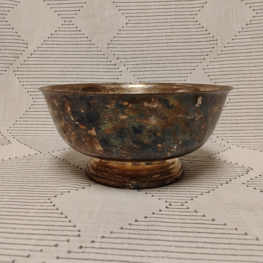 Vintage Patina Metal Bowl Silverplate